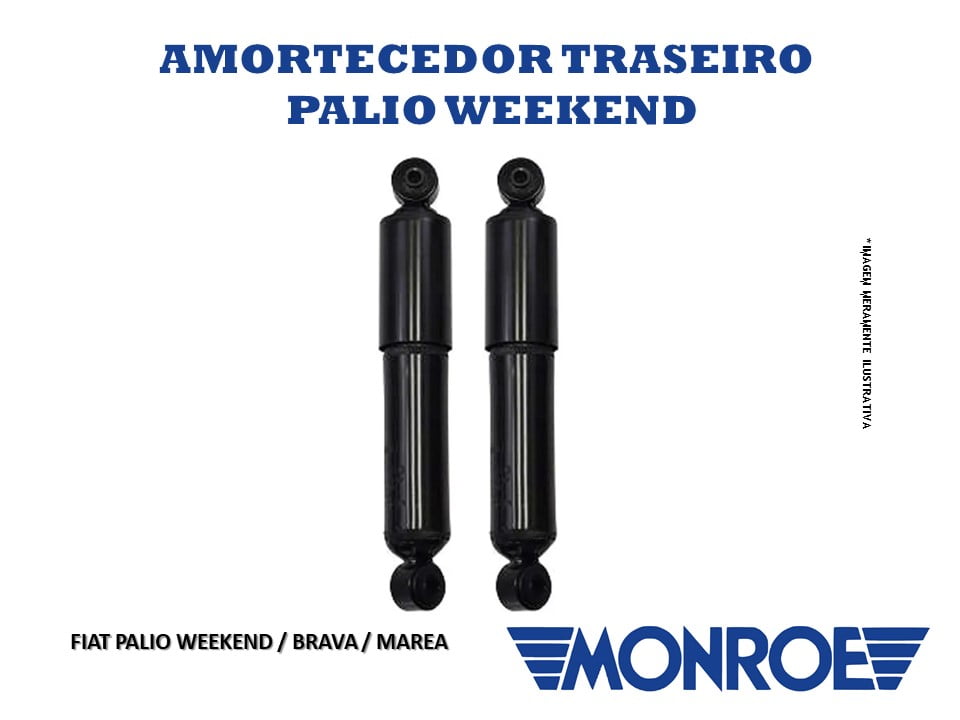 PAR DE AMORTECEDOR TRASEIRO NOVO MONROE  APLICAÇÃO:  Fiat Brava Elx - 1.6 16V - 1999 a 2003 Fiat Brava Hgt - 1.8 16V - 2000 a 2002 Fiat Brava Sx - 1.6 16V - 1999 a 2003 Fiat Coupe - 1995 a 1996 Fiat Marea - 2.0 20V Turbo - 1998 a 200 Fiat Marea Elx - 2.0 