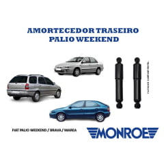 PAR DE AMORTECEDOR TRASEIRO NOVO MONROE  APLICAÇÃO:  Fiat Brava Elx - 1.6 16V - 1999 a 2003 Fiat Brava Hgt - 1.8 16V - 2000 a 2002 Fiat Brava Sx - 1.6 16V - 1999 a 2003 Fiat Coupe - 1995 a 1996 Fiat Marea - 2.0 20V Turbo - 1998 a 200 Fiat Marea Elx - 2.0 